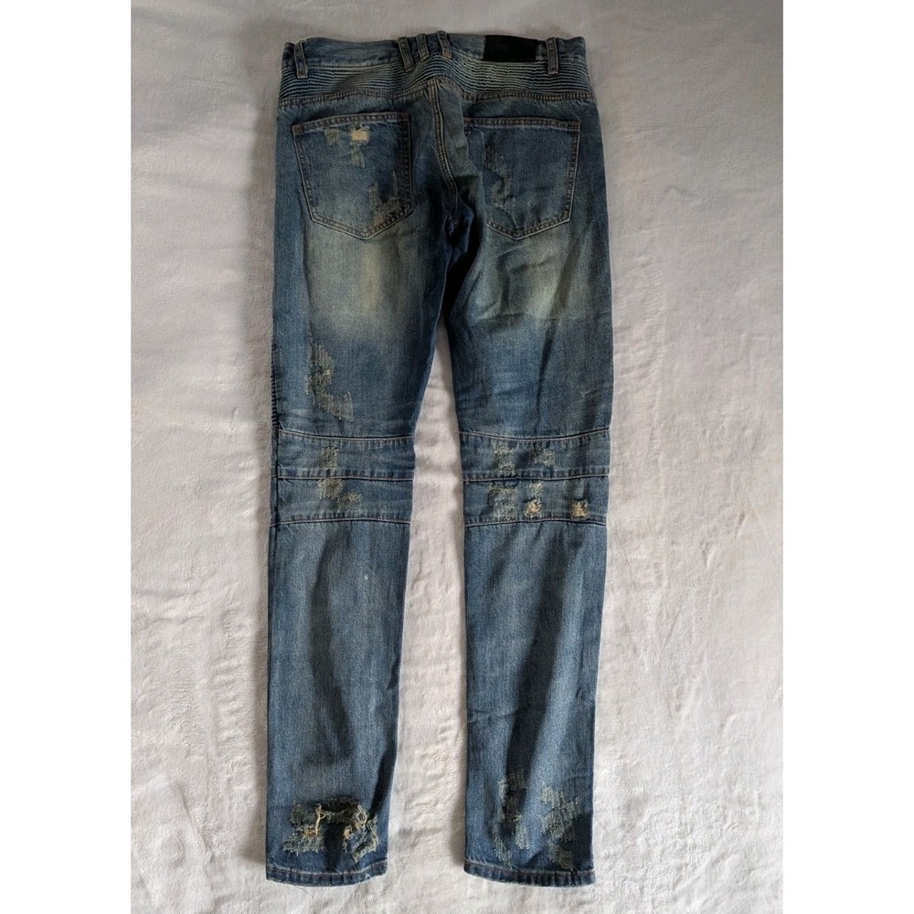 Embellish Biker Jeans Blue Distressed Ribbed Moto Denim Mens Sz 32